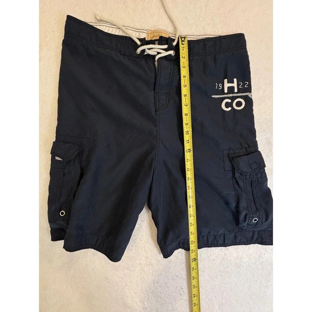 Hollister Mens Cargo Board Shorts Navy Blue Mesh Lined Swim Trunks Size L 1922‎